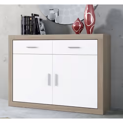 Buffet, meuble de rangement conçu en panneaux de particules mélaminés. Equipé de 2 tiroirs et 2 portes. Dimensions : Longueur ...
