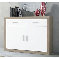 Pegane - Buffet, meuble de rangement coloris chêne cambrian, blanc - Longueur 120 x profondeur 41,4 x hauteur 90,2 cm
