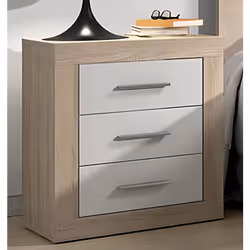 Description générale Table de nuit élégante et fonctionnelle, équipée de 3 tiroirs pour un rangement pratique. Conçue en pann ...