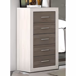 Chiffonnier, meuble de rangement équipé de 5 tiroirs en panneau de particule mélaminé coloris Pin andersen et pin Gris. Dimen ...