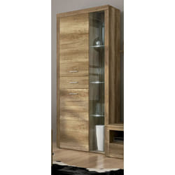 Vitrine, meuble de rangement avec led coloris chêne vieilli - Longueur 95 x profondeur 34,60 x hauteur 212 cm Pegane