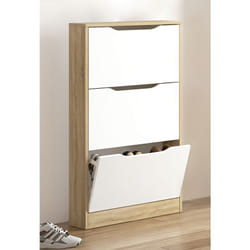 Meuble à chaussures 3 portes coloris Chêne cambrian/blanc - Longueur 60 x profondeur 17 x hauteur 108,1 cm Pegane