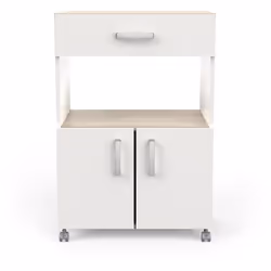 Desserte de cuisine en panneaux de particules épaisseur 15mm mélamine décor chêne kronberg et blanc. Rangement polyvalent ave ...
