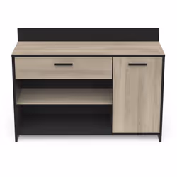 Meuble de rangement pour cuisine en panneaux de particules épaisseur 15/18mm mélamine décor chêne kronberg et blanc. Meuble d ...