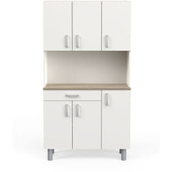 Buffet de cuisine coloris chêne kronberg, blanc mat - Longueur 100,8 x Hauteur 185,50 x Profondeur 42,30 cm Pegane