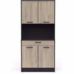 Buffet de cuisine équipée de 4 portes, 1 tiroir et 1 niche, conçu en panneaux de particules épaisseur 15mm mélamine décor chê ...