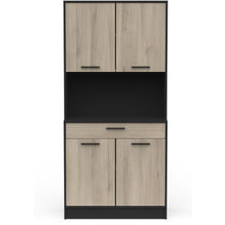 Buffet de cuisine coloris chêne kronberg, noir mat - Longueur 83,3 x Hauteur 176,1 x Profondeur 40 cm Pegane