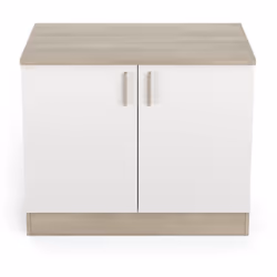 Meuble bas de cuisine en panneaux de particules épaisseur 16mm mélamine chêne kronberg et blanc, avec poignée barrette en pla ...