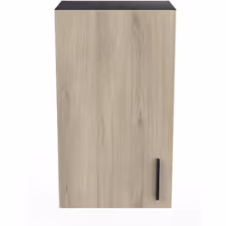 Meuble haut de cuisine en panneaux de particules épaisseur 16mm mélamine coloris chêne kronberg et noir mat. Equipé d'une por ...