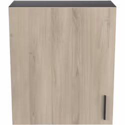 Meuble haut de cuisine en panneaux de particules épaisseur 16mm mélamine coloris chêne kronberg et noir mat. Equipé d'une por ...