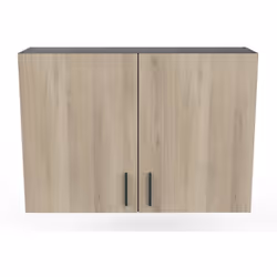Meuble haut de cuisine en panneaux de particules épaisseur 16mm mélamine coloris chêne kronberg et noir mat. Equipé de 2 port ...