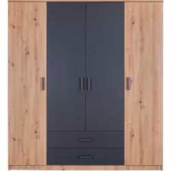 Armoire, meuble de rangement équipé de 4 portes et 2 tiroirs, Fabriqué en panneau de particules coloris artisan, anthracite. ...