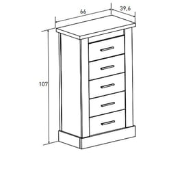 Chiffonnier avec 5 tiroirs coloris Chêne cambrian, blanc - Longueur 66 x profondeur 39,6 x hauteur 107 cm -PEGANE-