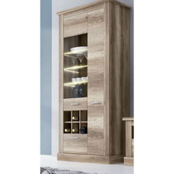 Vitrine, meuble de rangement avec led coloris chêne vieilli - Longueur 96 x profondeur 41,8 x hauteur 201,6 cm Pegane