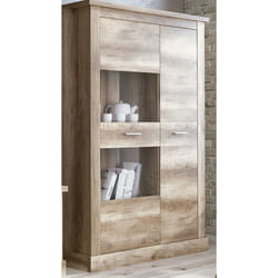 Armoire vitrine, buffet haut coloris Chêne vieilli - Longueur 125 x Profondeur 41,80 x Hauteur 174,70 cm Pegane