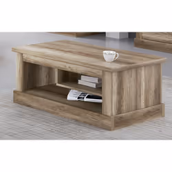 Table basse de salon coloris Chêne vieilli, fabriquée en panneaux de particules mélaminés. Facile et pratique à installer; Di ...