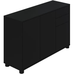 Pegane - Buffet, Commode avec 3 Portes et 2 tiroirs, Noir mat - Longueur 117 x Hauteur 74 x Profondeur 37.5 cm