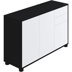 Pegane - Buffet, Commode avec 3 Portes et 2 tiroirs, Noir Mat/Blanc Mat - Longueur 117 x Hauteur 74 x Profondeur 37.5 cm