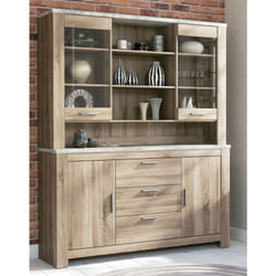 Bibliothèque, meuble de rangement coloris chêne truffé, blanc vieilli - Longueur 160 x profondeur 38,4 x hauteur 197,8 cm Pegane