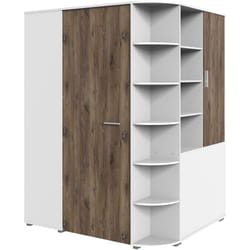 Armoire dressing placard, meuble de rangement Blanc, rechampis imitation chêne Flagstaff - Longueur 124 x Hauteur 199 x Profondeur 148 cm Pegane
