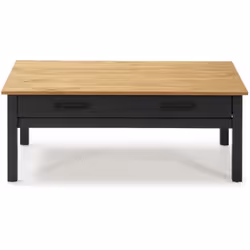 Table basse en pin avec effet ciré bleu foncé, dispose d'un plateau de 100 cm ainsi que d'un tiroir, idéale pour recevoir vos ...