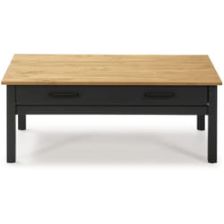 Table basse en pin massif ciré avec rangements coloris naturel/bleu foncé - Longueur 100 x Profondeur 55 x Hauteur 40 cm Pegane