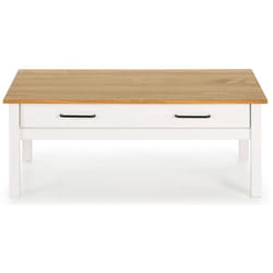 Table basse en pin massif ciré avec rangements coloris naturel/blanc - Longueur 100 x Profondeur 55 x Hauteur 40 cm Pegane