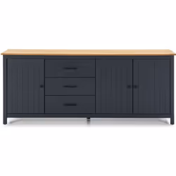 Buffet avec une structure en pin massif bleu et plateau ciré couleur chêne. S'accorde avec de nombreux styles. Offre un espac ...