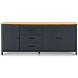 Buffet en pin massif décor ciré chêne et bleu, meuble de rangement - Longueur 190 x Profondeur 40 x Hauteur 80 cm Pegane