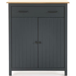 Pegane - Meuble de rangement d'appoint en pin massif décor ciré chêne et bleu - Longueur 90 x Profondeur 40 x Hauteur 110 cm