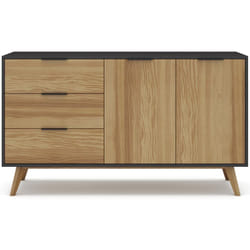 Buffet en pin massif décor ciré naturel et noir, meuble de rangement - Longueur 140 x Profondeur 40 x Hauteur 80 cm Pegane
