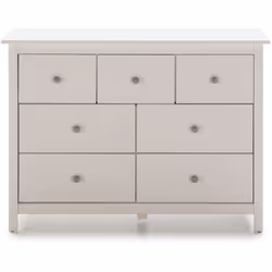 Commode, meuble de rangement en pin coloris blanc, équipée de 7 tiroirs. Originale et tendance. Dimensions : Longueur 110 x P ...
