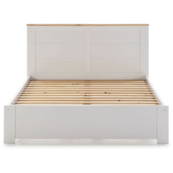 Lit adulte en pin ciré et mdf coloris blanc laqué, naturel - Longueur 207,7 x Profondeur 172 x Hauteur 100 cm Pegane