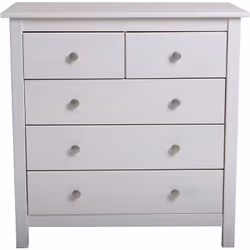Commode, meuble de rangement en pin coloris blanc, équipée de 5 tiroirs. Meuble idéal pour harmoniser une chambre avec style. ...