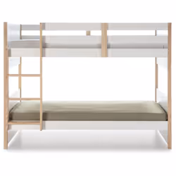 Lit superposé enfant avec structure en MDF laqué couleur blanc et en pin massif ciré blanchi,lattes en pin massif inclus. Hau ...
