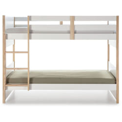 Lit enfant superposé en pin ciré et mdf coloris blanc blanchi - Longueur 200 x Profondeur 104,50 x Hauteur 155 cm Pegane