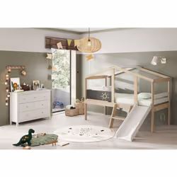 Lit enfant Tobogan en pin et MDF coloris blanc, gris anthracite. Facile à installer dans votre chambre enfant. Dimensions : L ...