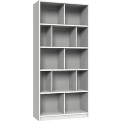 Etagère, bibliothèque enfant coloris Blanc, rechampis teinte béton gris clair - longueur 90 x hauteur 197 x profondeur 38 cm Pegane