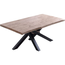 Table à manger rectangulaire en bois de chêne miel avec pieds en métal noir - Longueur 180 x Profondeur 100 x Hauteur 76 cm Pegane