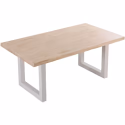 Table à manger rectangulaire avec pieds en métal laqué blanc en tube 80 x 80 mm et plateau en bois de chêne naturel à bords d ...