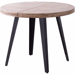 Table de salle à manger extensible munie d'un plateau et rallonges en bois de chêne et pieds angulaires en métal finition épo ...