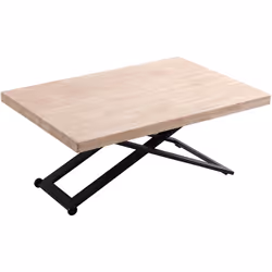Table basse relevable au moyen d'un cylindre à gaz actionné par une poignée avec des roulettes latérales pour un déplacement ...