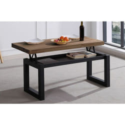 Table basse relevable en bois de chêne foncé avec pieds en métal noir - Longueur 120 x Hauteur 47.5 - 62.5 x Profondeur 60 cm Pegane