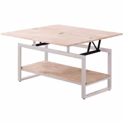 Table basse avec étagère de rangement inférieure avec plateau relevable en bois de chêne, structure en métal finition époxy m ...