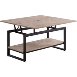 Table basse relevable et extensible en bois de chêne miel avec pieds en métal-Longueur 100 x Profondeur 45-90 x Hauteur 47-62 cm Pegane
