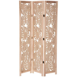 Pegane - Paravent palm 3 pans, cloison de séparation en bois clair de paulownia - Longueur 105 x Profondeur 1.65 x Hauteur 165 cm