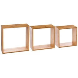Pegane - Lot de 3 étagères murales forme carrée en bambou coloris naturel - Longueur 25/20/15 x Profondeur 9/9/9 x Hauteur 25/20/15 cm