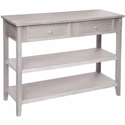 Console en bois de paulownia / MDF coloris beige avec 4 pieds en bois. Dispose de 2 étagères forme rectangulaire et 2 tiroirs ...