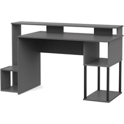 Bureau gamer, table de jeu avec compartiments en aggloméré avec finition grise - Longueur 150 x Profondeur 67 x Hauteur 77 cm Pegane