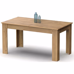 Table à manger extensible en aggloméré mélaminé coloris chêne doré. S'étend de 140 cm à 195 cm. Caractéristiques : Dimensions ...